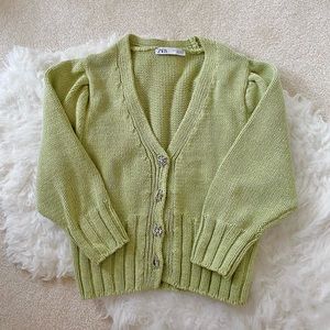 Sage Green Cardigan with Rhinestone Buttons